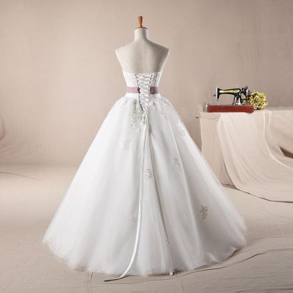 Strapless With Colored Belt A-line Organza Wedding..