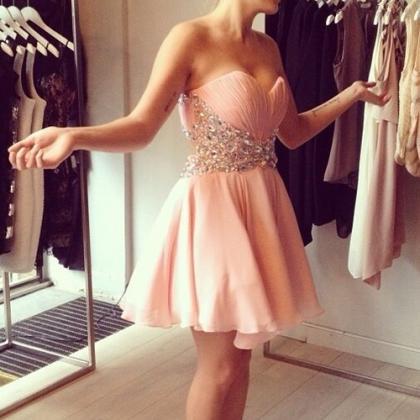 Ulass Pretty Pearl Pink Mini Chiffon Prom Dress..