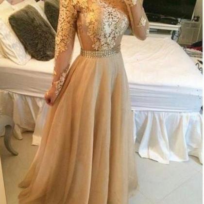 Ulass Appliques Gold Prom Dresses, Floor-length..