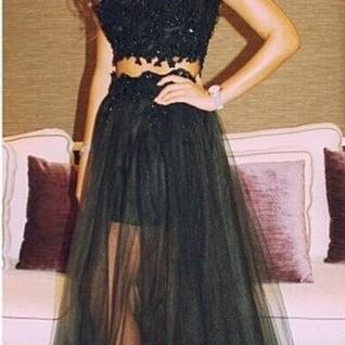 Ulass Black Lace Two Pieces Prom Dresses Off..