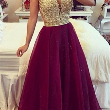 Ulassgold Lace Applique Burgundy Prom Dresses 2016..
