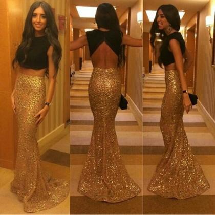 Ulass Two Pieces Prom Dresses Black And Golden..