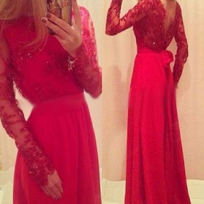 Ulass 2016 Red Long Prom Dresses Lace Beaded Long..