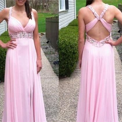 Ulass Pink Backless Long Prom Dresses, Open Back..
