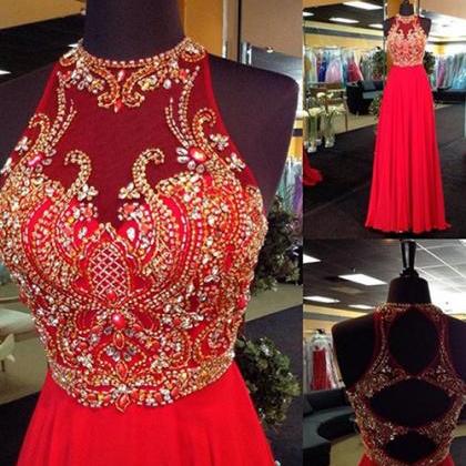 Ulass Red Prom Dress, Beaded Prom Dress, Long Prom..