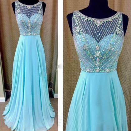 Ulass Blue Prom Dress, Beaded Prom Dresses, Long..