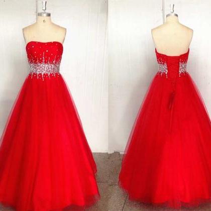Custom Made Red Sweetheart Neckline A-line Tulle..