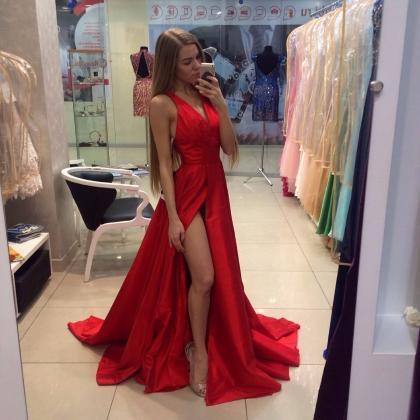 Ulass 2016 Long Red Prom Dress Sexy High Slit..