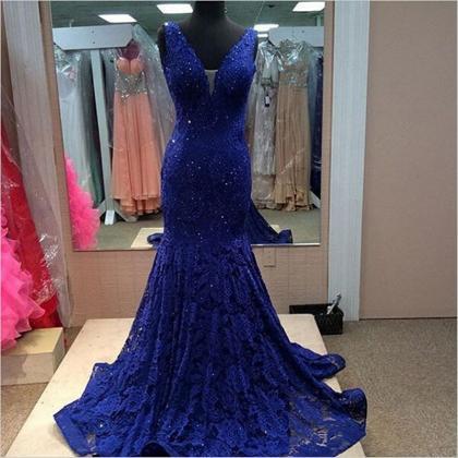 Ulass 2016 Luxury Lace Prom Dresses Navy Blue..