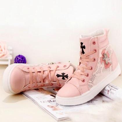 Casual Lace High Top Sneaker With Cross..
