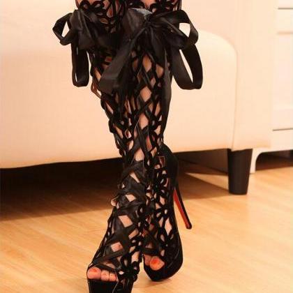 Ulass Spring And Summer High-heeled Boots, Lace..