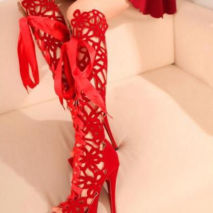 Ulass Spring And Summer High-heeled Boots, Lace..