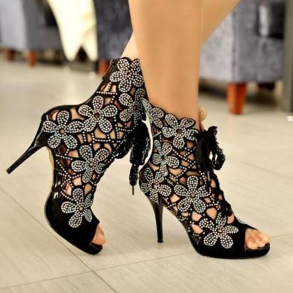 Ulass Summer Fashion Leather High-heeled Sandals