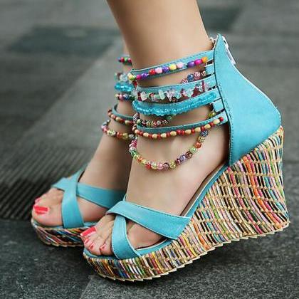 Multi-coloured Criss-cross Wedge Sandals With..