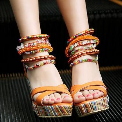 Multi-coloured Criss-cross Wedge Sandals With..
