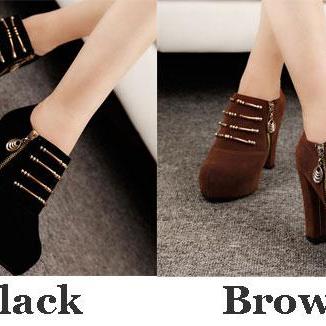 Ulass Black Brown Cool Black Zipper High Heel..