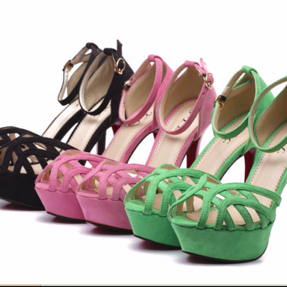 Ulass Black Pink Green Female High-heeled Sandals..