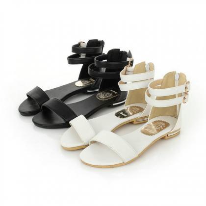 Double Ankle Strap Open Toe Sandal Flats With Back..