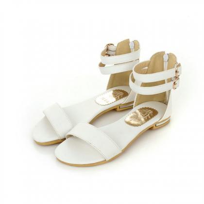 Double Ankle Strap Open Toe Sandal Flats With Back..
