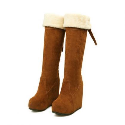 Ulass High Heel Shoes Winter Faux Suede Fur Snow..