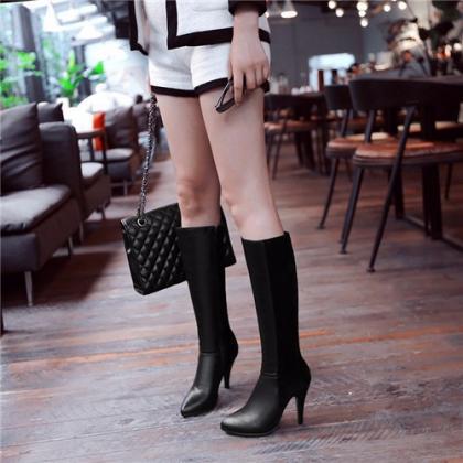 Patent Leather High Heel Two-tone Knee High..