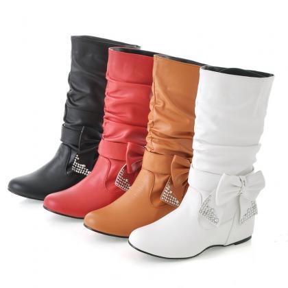 Ulasswarm Fur Winter Women Boots Solid Pointed Toe..