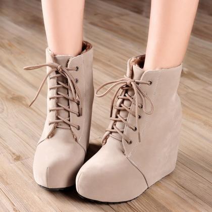 Ulass Spring Winter Women Ankle Boots Wedges Solid..