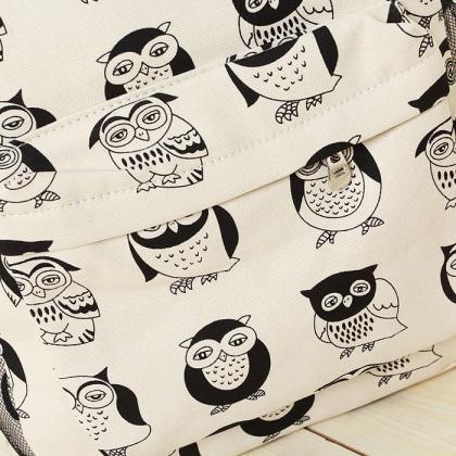 Ulass Cute Cartoon Owl Canvas Backpack-bb-10
