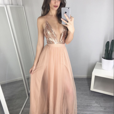 Ulass Unique V Neck Sequin Long Prom Dress,..