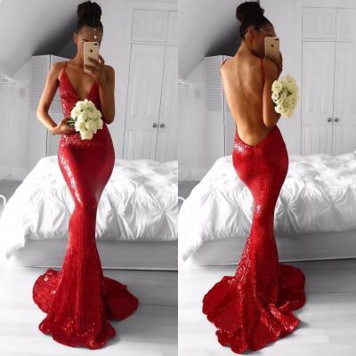 Ulass Eleg Glamour Red Sequin Prom Dress ,Mermaid Prom Dress,2017 Sexy Prom Dress, Backless Evening Dress,Spaghetti Straps Prom Dress,Lace Evening Dress