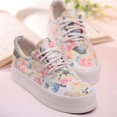 Ulass Women's Floral Print Thick Soled Canvas Sneaker