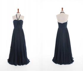 A-Line Halter Neck Pleated Ruffles Floor-length Dress Fuchsia main image 1