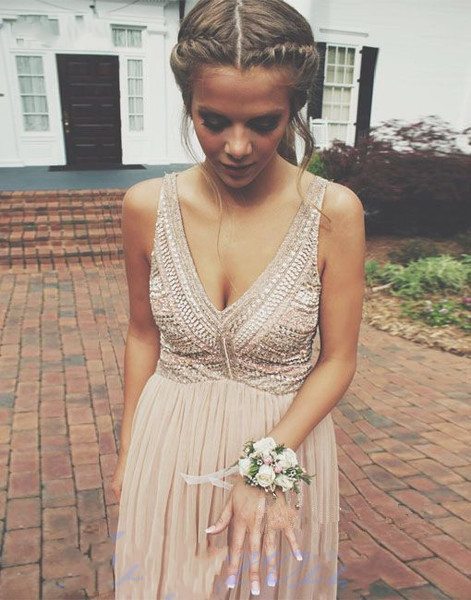 Blush Pink Evening Dress,a Line Evening Gowns,beading Prom Dresses,light Pink Party Dresses,long Prom Gown,v Neckline Prom Dress,formal