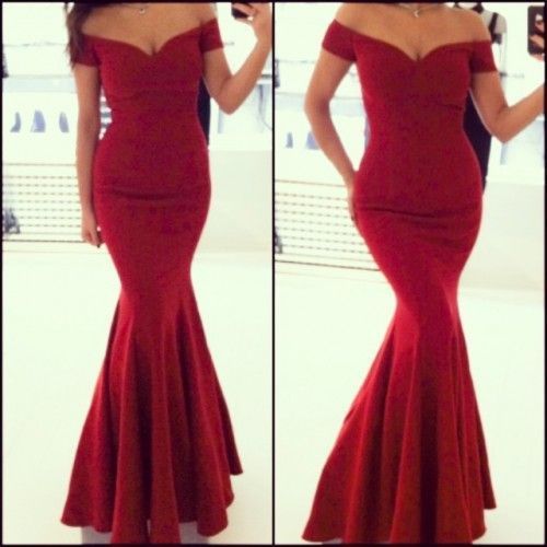 Red Satin Mermaid Off Shoulder Burgundy Prom Dresses, Long Party Dresses, Evening Gown, Formal Gowns, Prom 2017