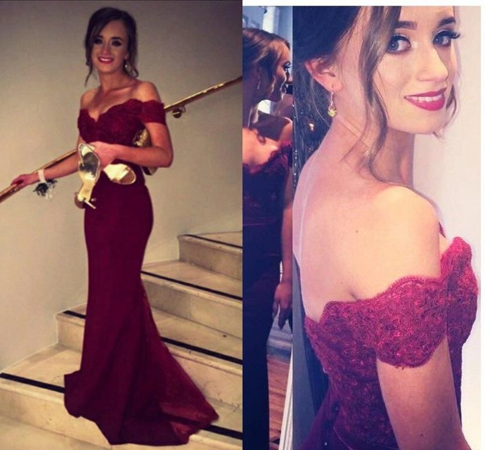 Prom Gown,pretty Off Shoulder Chiffon Burgundy Prom Dresses With Lace, Evening Gowns, Formal Dresses, Burgundy Prom Dresses