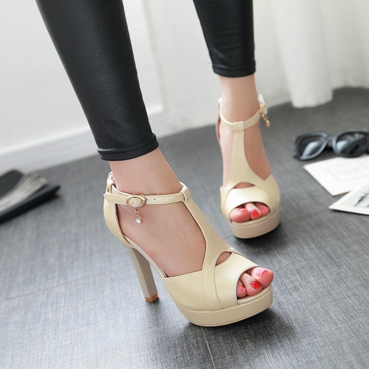 Ulass Stiletto High Heel T Strap Beige Fashion Sandals St-091