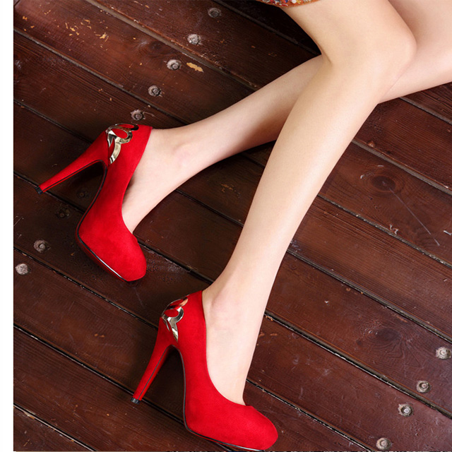 Ulass Red and Blue Metal Design High Heel Platform Shoes ST-109