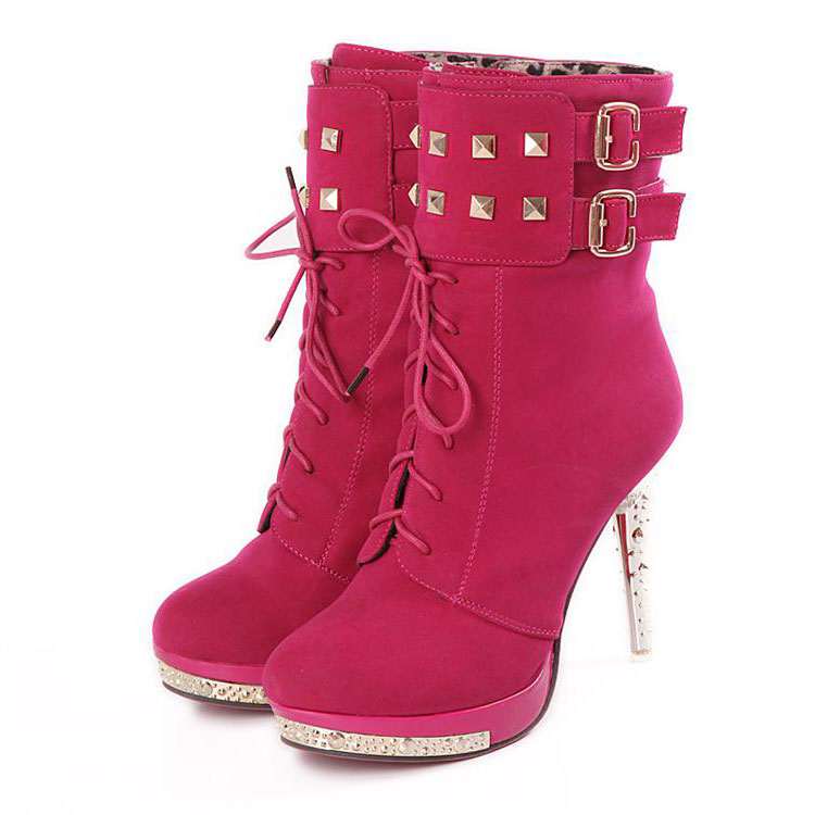 Ulasssexy Lace Up Rivets High Heels Suede Fashion Boots St-116