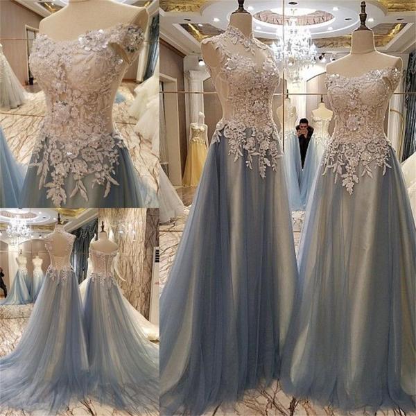 Ulass 2017 Lace Appliques Beading Gorgeous Tulle Off Shoulder Elegant Prom Dress
