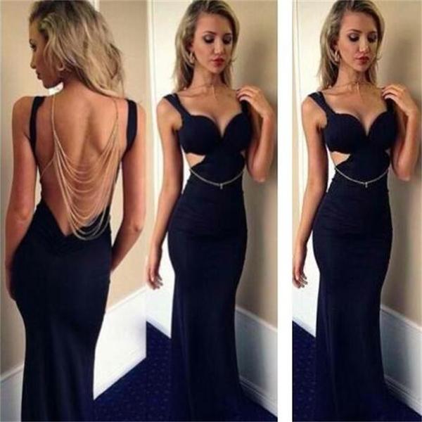 Ulass Beading Black Backless Fashion Sexy Cheap Cocktail Evening Long Prom Dresses Online