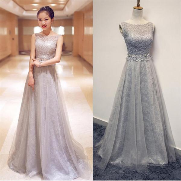 Ulass Tulle And Lace Sleeveless Modest Popular Prom Dress, Elegant Bridesmaid Dress