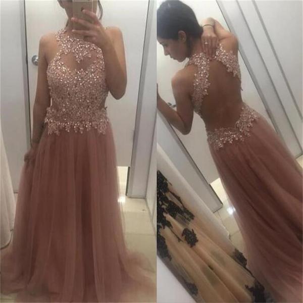 Ulass Gorgeous Charming Tulle Sleeveless Open Back Prom Dress, Evening Party Dress
