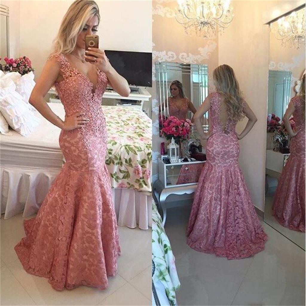 Ulass Long Mermaid Sexy Lace V-neck Formal Evening Prom Gown , Fashion Pretty Prom Dress