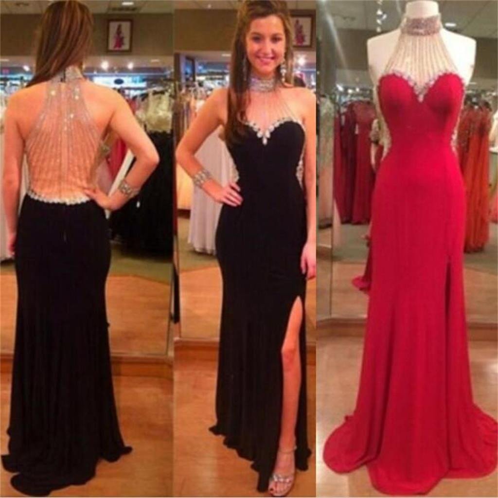 Ulass Red and Black Unique Side Slit Party Formal Cocktail Evening Long Prom Dresses Online