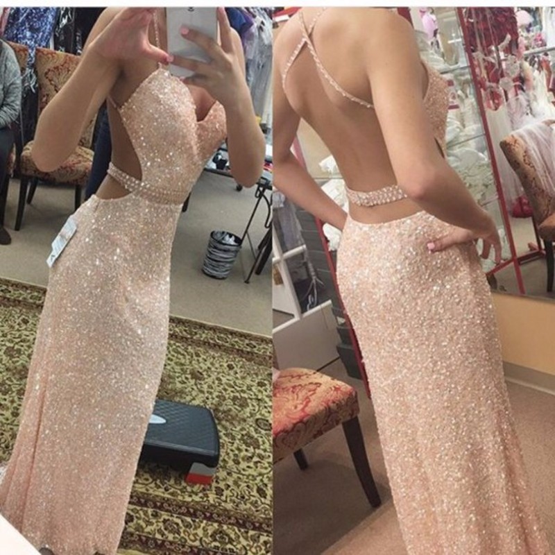 Ulass Long Prom Dress, Prom Dresses, Preal Pink Sweetheart Criss Cross Back Low Back Sequins Lace Sheath Prom Dress, Beading Prom Dress, Prom