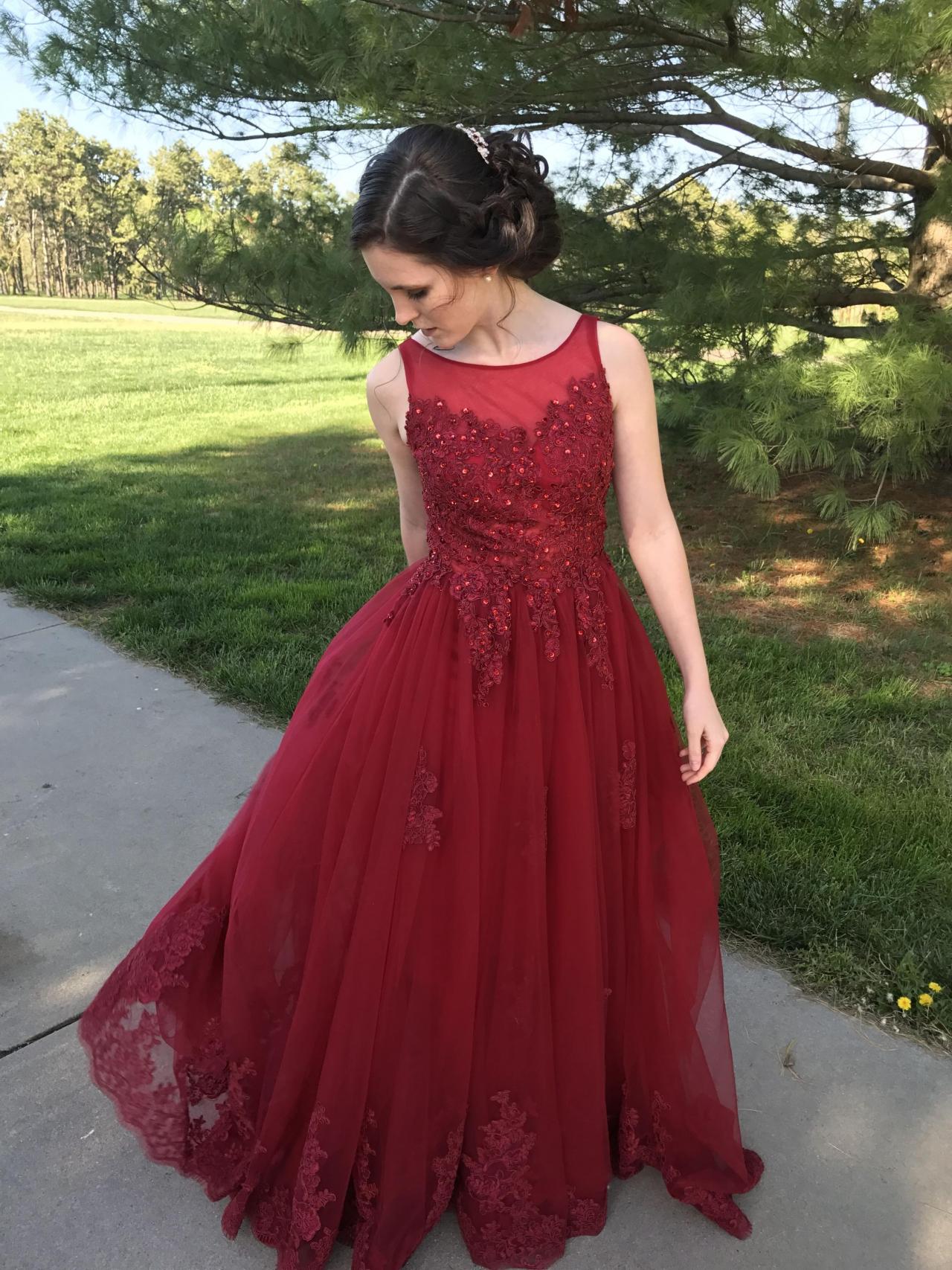 Ulass Burgundy Prom Dresses,pink Prom Dresses,lace Prom Dreases,formal Dresses,sweep Train Prom Dresses,formal Dresses 2018
