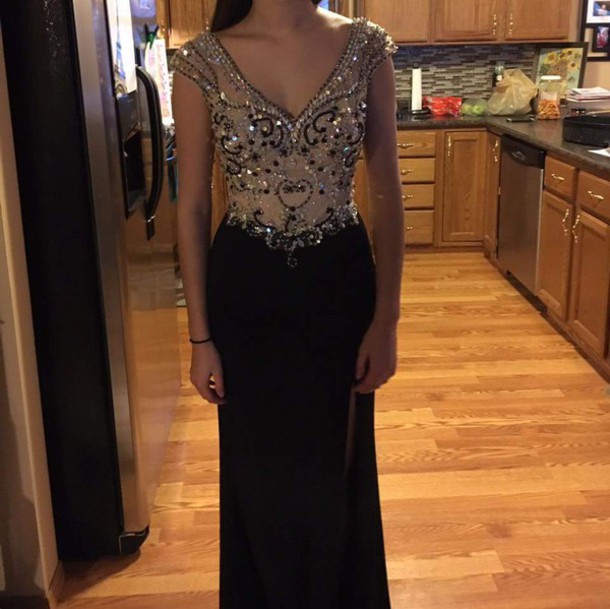 Orange and Black Long Dress for Prom