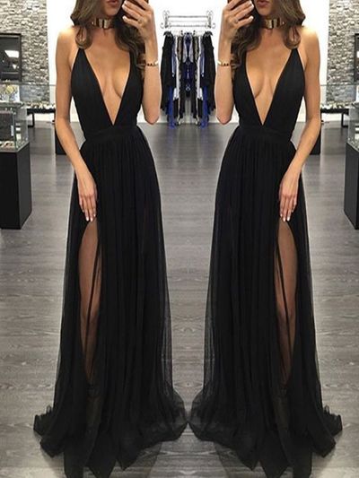 Ulass Sexy Prom Dress,Sleeveless Black Prom Dresses with Slit,Backless Evening Dress,Sexy Prom Dresses ,2017 Party Dress