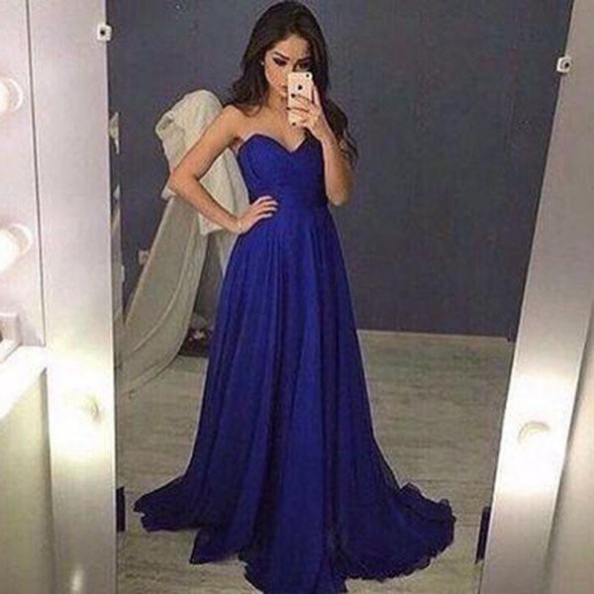 Ulass Classic Royal Blue A-Line Prom Dresses,Sweetheart Formal Gowns,Sleeveless Formal Gowns,Natural Royal Blue Party Dress,Cheap evening dress,Train Chiffon Prom Dresses