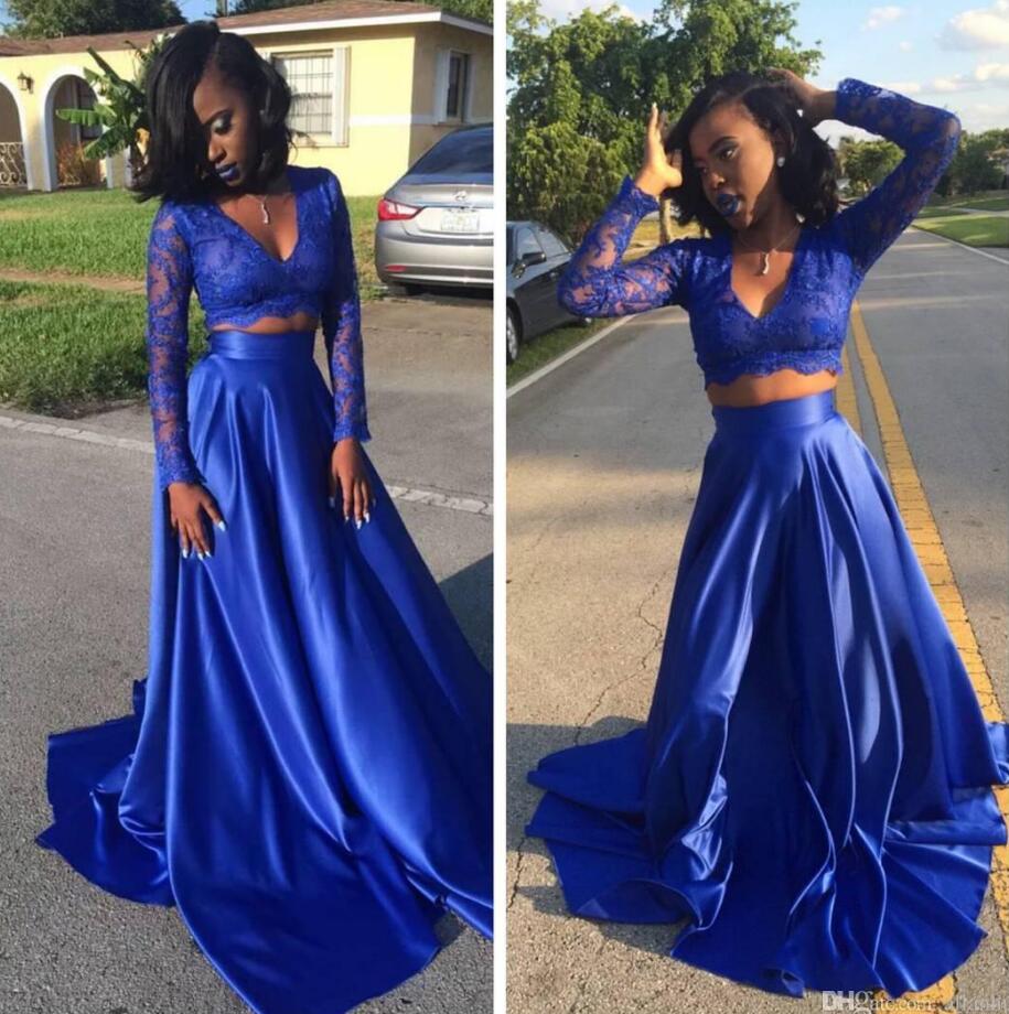 Ulass Royal Blue Prom Dress,two Pieces Prom Dress With Long Sleeves,long Sleeves Prom Dress,sexy Prom Dress